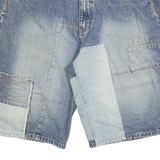 VIBES GL Mens Denim Blue Patchwork Casual Shorts L W36 Stylish Design