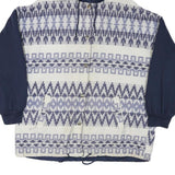 Womens Blue & White Patterned Button Jacket L Polyester Blend Hooded Casual Wear