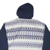 Womens Blue & White Patterned Button Jacket L Polyester Blend Hooded Casual Wear