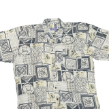 LETS GO Mens Beige Patterned Shirt 2XL Polyester Blend Casual Short Sleeve