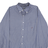 NAUTICA Mens Blue & White Striped Classic Fit L Cotton Shirt Button-Down Collar