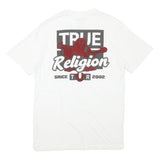 TRUE RELIGION Mens White Graphic T-Shirt S Short Sleeve Crew Neck Logo Print