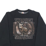 FRUIT OF THE LOOM Mens Black The Buck Stops Here Crew Neck L Cotton Sweatshirt