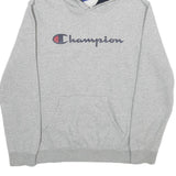 CHAMPION Mens Grey Hoodie M Cotton Blend Pullover Logo Sweatshirt