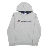 CHAMPION Mens Grey Hoodie M Cotton Blend Pullover Logo Sweatshirt