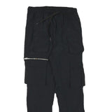 BRAVESOUL Mens Polyester Blend Black Relaxed Cargo Trousers W28 L28 Drawstring