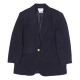 BLOCK ISLAND Womens Navy Blue Wool Blazer Jacket M Button Plain Classic