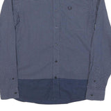FRED PERRY Mens Blue & White Pattern Cotton Blend Shirt M Button Collar Casual
