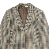 Womens Brown Beige Check Button Cotton Jacket L Woven Classic Tailored
