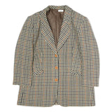 Womens Brown Beige Check Button Cotton Jacket L Woven Classic Tailored