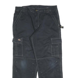 DICKIES Mens Cotton Blend Black Relaxed Cargo Trousers W36 L32 Workwear Utility