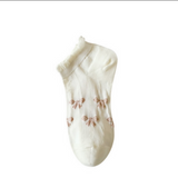 Anyfootwear 5 Pairs One Size 35-40 Women's Cute Invisible Boat Socks Ribbon Print Cotton Ankle Socks Summer Breathable Short No Show Socks