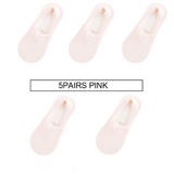Anyfootwear 5 Pairs Women's Lace Flower Invisible Ankle Socks Size 5-9 Pink Breathable Anti-Slip Non-Skid Low Cut Fashion Socks