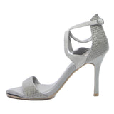 DUNE Womens Grey Leather Strappy High Heels UK 5 Elegant Evening Occasion
