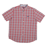 CHAPS Mens Red & White Checked Short Sleeve Shirt L Casual Cotton Blend Button