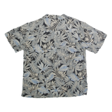 PIERRE CARDIN Mens Black & Grey Leaf Print Silk Shirt M Summer Casual