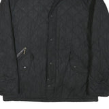 BARBOUR Mens Black Quilted Jacket L Polyester Blend Button Closure Classic Fit