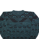 ZEPPELIN Womens Blue & Black Patterned Jumper Crew Neck Basic Knit L