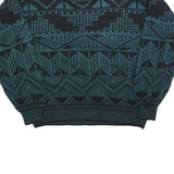 ZEPPELIN Womens Blue & Black Patterned Jumper Crew Neck Basic Knit L