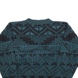 ZEPPELIN Womens Blue & Black Patterned Jumper Crew Neck Basic Knit L