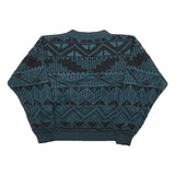 ZEPPELIN Womens Blue & Black Patterned Jumper Crew Neck Basic Knit L
