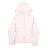 DIESEL Womens Pink Quilt Jacket M Polyester Hooded Zip Casual Lightweight