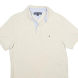 TOMMY HILFIGER Mens Cream Short Sleeve Plain Polo Shirt S Classic Collar