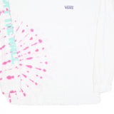 VANS Mens White & Pink Tie Dye Long Sleeve Crew Neck Cotton Blend L T-Shirt