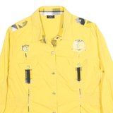 COOGI Womens Yellow Plaid Detail Cotton Blend Shirt XL Casual Button-Up Long