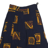 Womens Blue & Brown Block Pattern Swing Midi Polyester Skirt M Casual