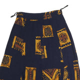 Womens Blue & Brown Block Pattern Swing Midi Polyester Skirt M Casual