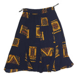 Womens Blue & Brown Block Pattern Swing Midi Polyester Skirt M Casual
