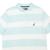 NAUTICA Mens Blue & White Striped Short Sleeve Polo Shirt L Cotton Blend Casual