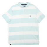 NAUTICA Mens Blue & White Striped Short Sleeve Polo Shirt L Cotton Blend Casual