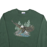 ENDLESS DESIGNS Womens Green Eagle Graphic Crew Neck L Sweatshirt Cotton Blend