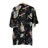 Vintage Blue Water Floral Hawaiian Shirt - Large Black Viscose Blend