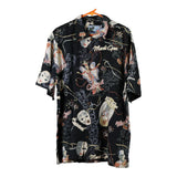 Vintage Blue Water Floral Hawaiian Shirt - Large Black Viscose Blend