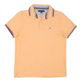 TOMMY HILFIGER Mens Peach Polo Shirt XS Striped Collar Short Sleeve Cotton Blend