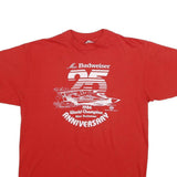 HANES Mens Red Budweiser Graphic T-Shirt L Short Sleeve Crew Neck Vintage 1986