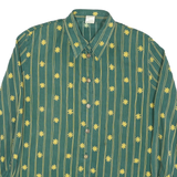 QIVINA Mens Green Yellow Striped Floral Shirt Long Sleeve Collared Cotton Blend