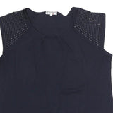 CARLA FERONI Womens Black Studded Cap Sleeve Round Neck Top M Stylish Cotton