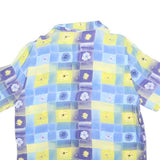 Womens Blue & Yellow Floral Check Shirt L Summer Casual Relaxed Fit Short Sleeve