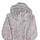 Womens Pink Grey Colourblock Polyester Casual Jacket UK 14 Zip Hooded Long