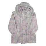 Womens Pink Grey Colourblock Polyester Casual Jacket UK 14 Zip Hooded Long
