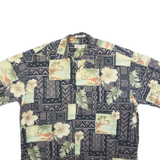 PIERRE CARDIN Mens Black & Green Floral Patchwork Hawaiian Shirt L Cotton Blend