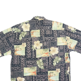 PIERRE CARDIN Mens Black & Green Floral Patchwork Hawaiian Shirt L Cotton Blend