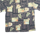 PIERRE CARDIN Mens Black & Green Floral Patchwork Hawaiian Shirt L Cotton Blend