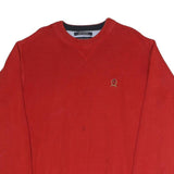 TOMMY HILFIGER Mens Red Plain Cotton Blend Jumper Crew Neck Basic Knit L