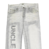 UNCLE SAM Mens Jeans White Grey Regular Straight Cotton Button W38 L27 Logo
