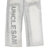 UNCLE SAM Mens Jeans White Grey Regular Straight Cotton Button W38 L27 Logo